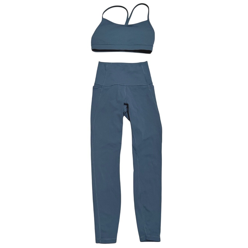 CRZ YOGA Blue High-Waist Leggings with Strappy Sports Bra